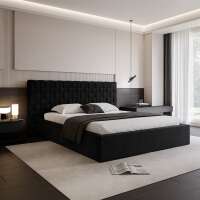 Polsterbett CASCADA im weichem Samt Bezugstoff MAGIC VELVET mit Bettkasten und Lattenrost mit 32 Lamellen