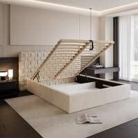 Polsterbett CASCADA im weichem Samt Bezugstoff MAGIC VELVET mit Bettkasten und Lattenrost mit 32 Lamellen