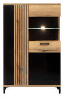 Highboard Vitrine ARIS Eiche / schwarz Hochglanz, 2...