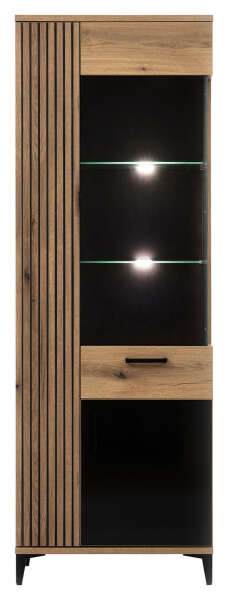 Vitrine ARIS Eiche / schwarz Hochglanz, 2 Türen und 2 Glasböden