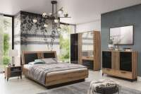 Bett ARIS Eiche / schwarz Hochglanz, 160x 200 cm o. Lattenrost / Matr.