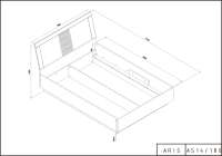 ARIS Bett, Eiche / schwarz Hochglanz, 180x200 cm o. Lattenrost / Matr.