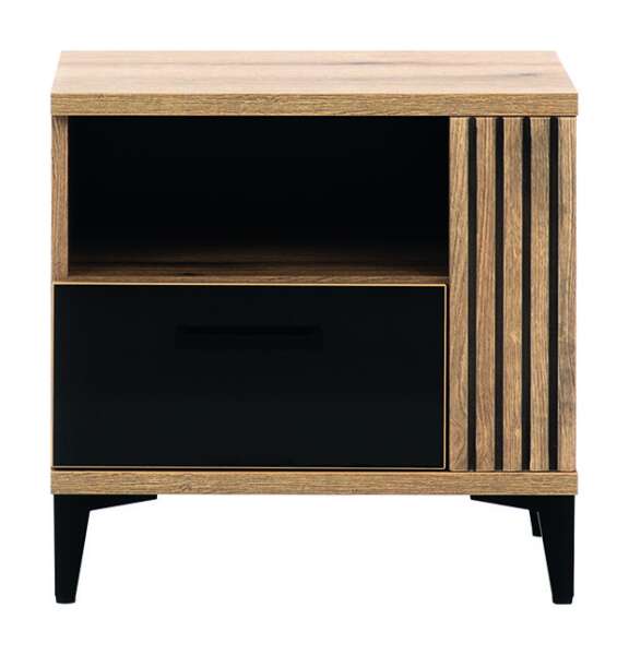 Nachtschrank ARIS Eiche / schwarz Hochglanz, 1 Fach und 1 Schubkasten