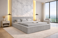 Polsterbett MODENA im kuschelligen Cord Bezugstoff TILIA  mit Bettkasten und Lattenrost mit 32 Lamellen beige (Tilia 03)-140 x 200 cm-mit Holz Rahmen Lattenrost