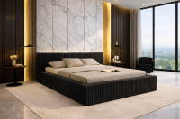 Polsterbett MODENA im kuschelligen Cord Bezugstoff TILIA  mit Bettkasten und Lattenrost mit 32 Lamellen beige (Tilia 03)-140 x 200 cm-mit Holz Rahmen Lattenrost