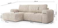 Ecksofa BERI in breitem CORD Stoff mit Schlaffunktion u. Bettkasten