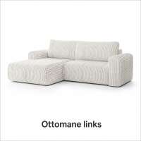 Ecksofa BERI in breitem CORD Stoff mit Schlaffunktion u. Bettkasten