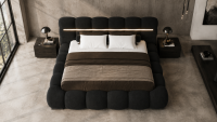Polsterbett LUCIA Bouclé Designer- Wolkenbett mit Bettkasten u. LED-Beleuchtung, Lattenrost m. 32 Lamellen