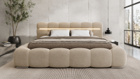 Polsterbett LUCIA Bouclé Designer- Wolkenbett mit Bettkasten u. LED-Beleuchtung, Lattenrost m. 32 Lamellen