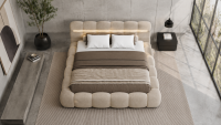 Polsterbett LUCIA Bouclé Designer- Wolkenbett mit Bettkasten u. LED-Beleuchtung, Lattenrost m. 32 Lamellen
