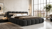 Polsterbett LUCIA Bouclé Designer- Wolkenbett mit Bettkasten u. LED-Beleuchtung, Lattenrost m. 32 Lamellen