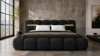 Polsterbett LUCIA Bouclé Designer- Wolkenbett mit Bettkasten u. LED-Beleuchtung, Lattenrost m. 32 Lamellen