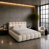 Polsterbett Lucia Bouclé Designer- Wolkenbett mit Bettkasten u. LED-Beleuchtung, Lattenrost m. 32 Lamellen