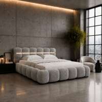 Polsterbett Lucia Bouclé Designer- Wolkenbett mit Bettkasten u. LED-Beleuchtung, Lattenrost m. 32 Lamellen