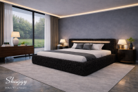 Polsterbett Shaggy Mika Felloptik mit LED-Beleuchtung & Bettkasten