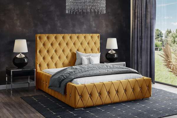 Polsterbett LORD im elegantem Samt Bezugstoff MAGIC VELVET, großer Bettkasten u. Lattenrost mit 32 Lamellen